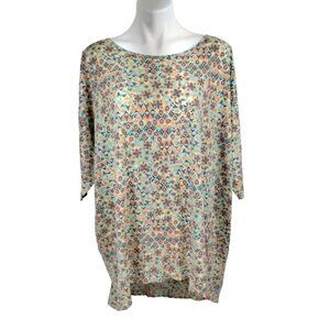 LuLaRoe Womens 3XL Irma Multicolor Geometric Print Scoop Neck Short Sleeve Top